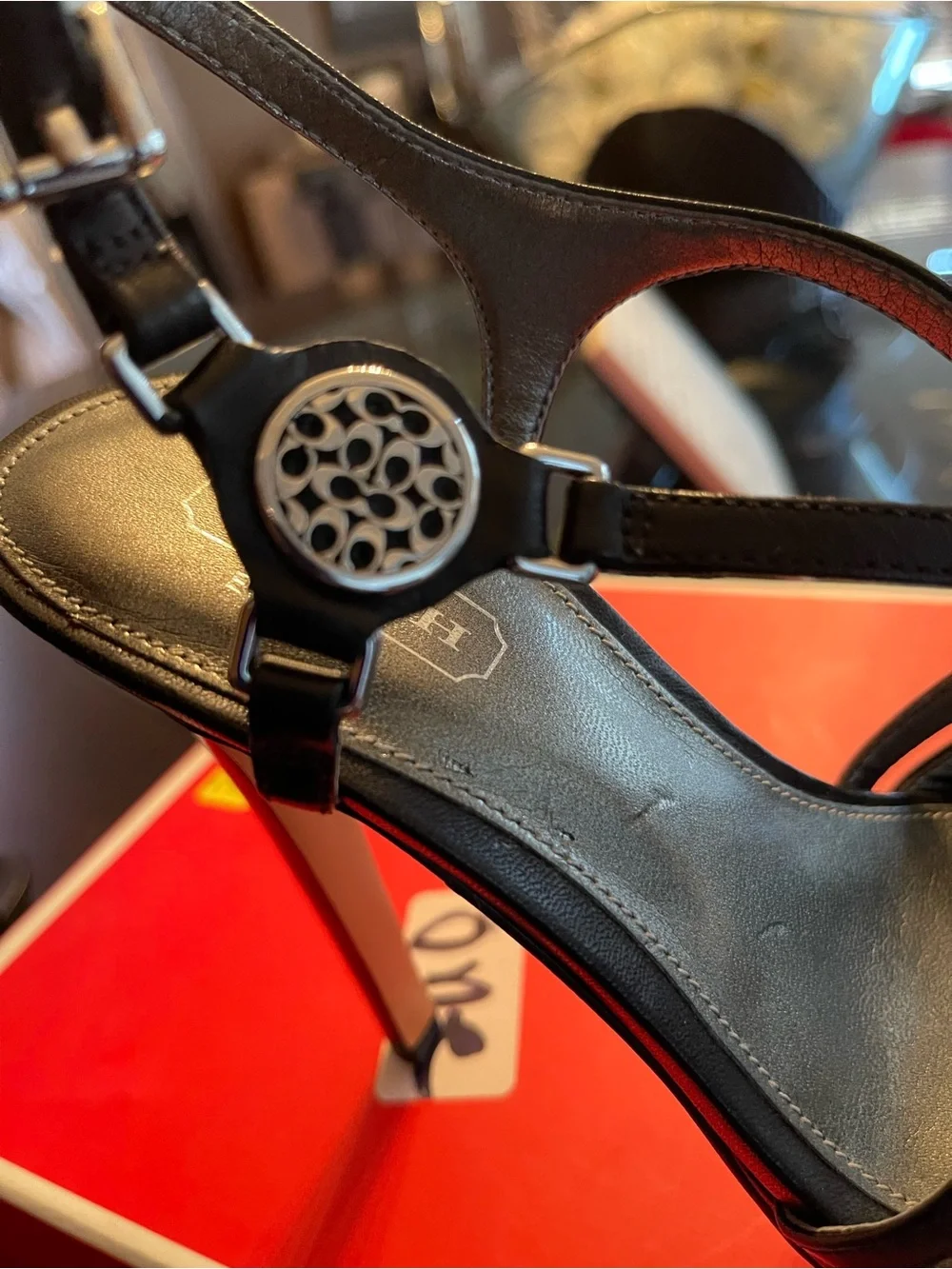 Coach Black Leather Platform Sandals